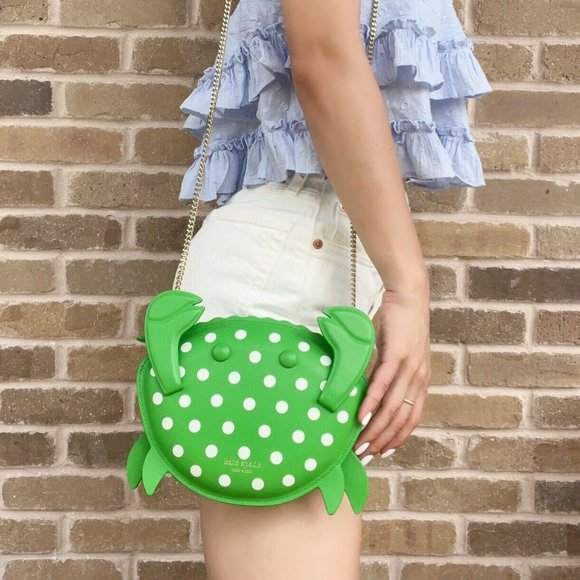 Kate Spade Shelly Crab Novelty Crossbody Green White Polka Dots - Picture 5 of 8